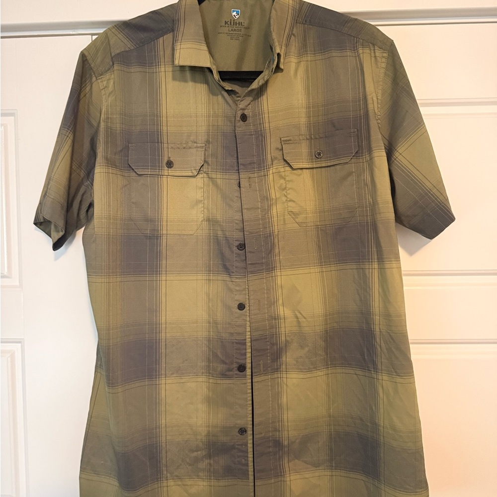 Kuhl Olive and Gray Plaid Button Down Shirt